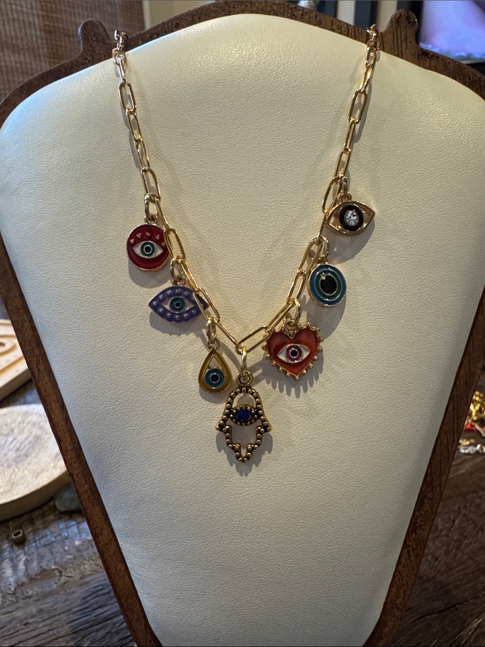 Gold Multi-Charm Evil Eye Necklace - Women Jewelry